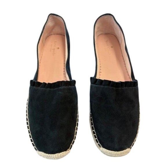 Kate Spade Black Suede Leather Espadrille Flats Womens Size 10M - Picture 2 of 6